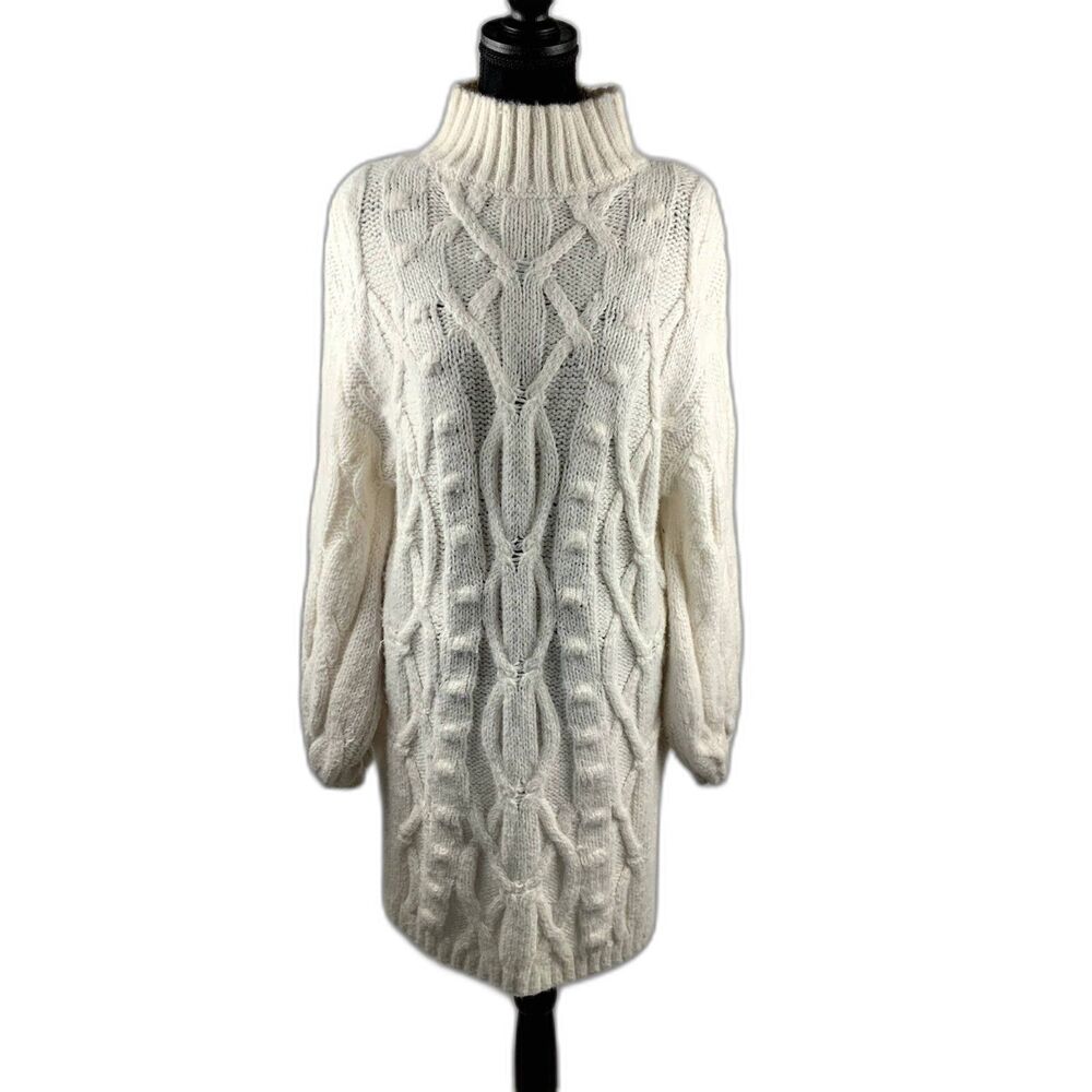 H&M Cable Knit Chunky Oversize Sweater Dress in White XS